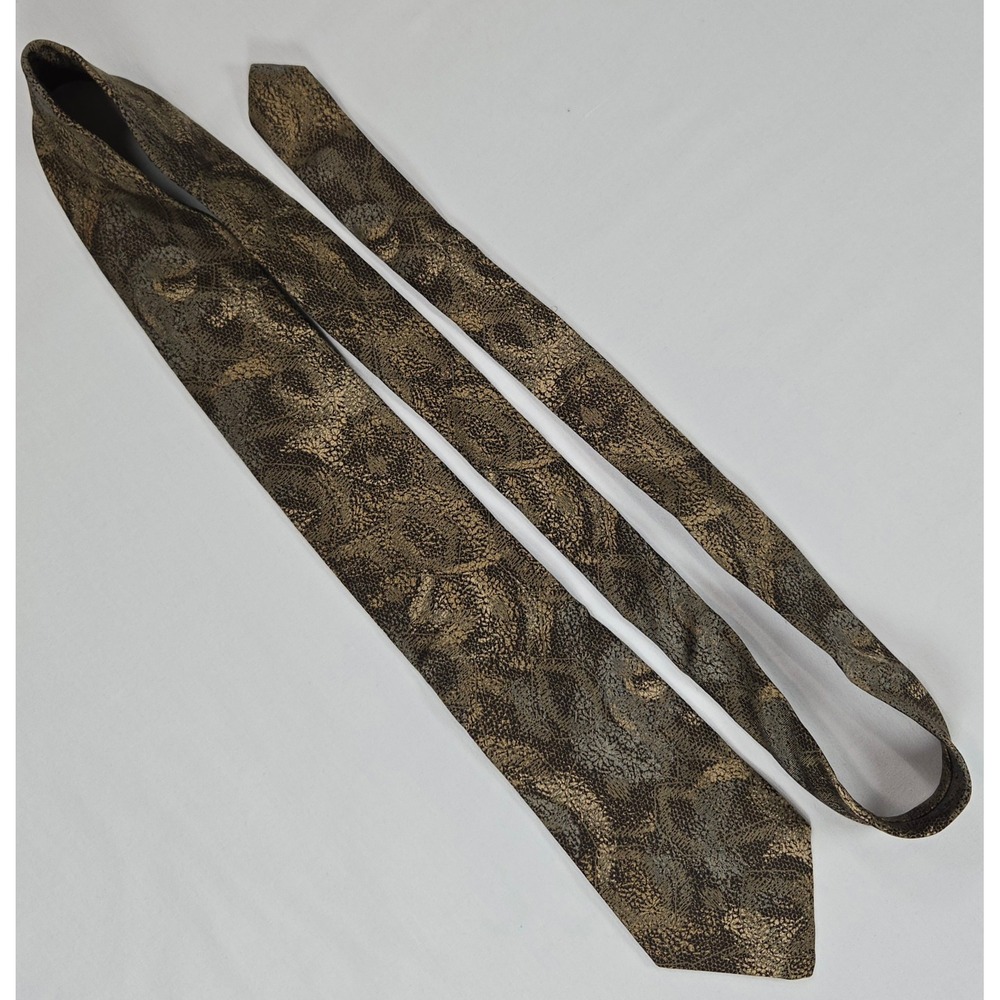 Damon All Silk Vintage Brown Gold Textured Pattern Necktie 3.25" x 58.5" - Picture 6 of 12